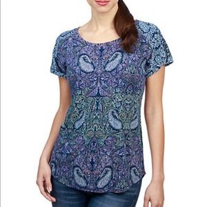 Lucky Brand Multi Paisley Back Slit Tee XS NWT